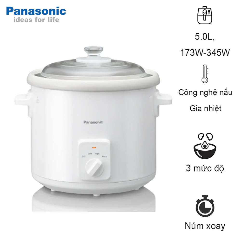 Nồi Nấu Chậm Ninh Hầm Đa Năng Panasonic NF-N50ASRA 5 Lít - 26W - Lòng nồi gốm - 3 mức nấu nhanh chậm tự động - Hàng Chính Hãng