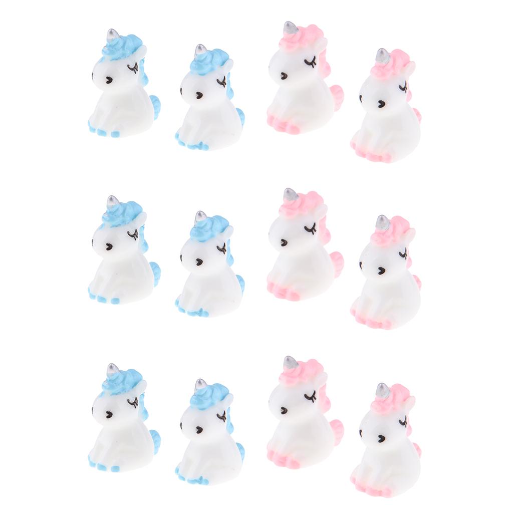 12 Mini Nhựa Kỳ Lân Tượng Thu Nhỏ Vườn Cổ Tích Đồ Trang Trí Màu Xanh + Hồng