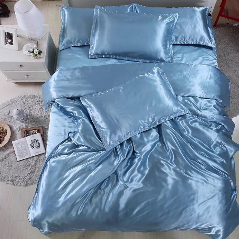 Bộ Vỏ Chăn Ga Gối Phi Lụa 5 Món Cao Cấp LAN PHAM BEDDING - Màu Xanh Da Trời
