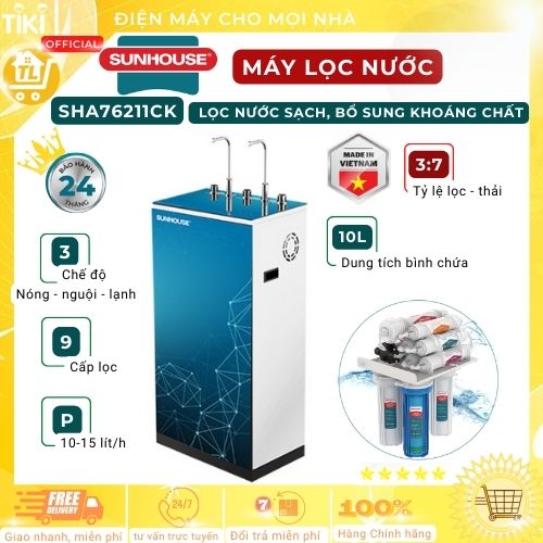 Máy Lọc Nước R.O Nóng Lạnh 9 Lõi Sunhouse SHA76211CK - Hàng Chính Hãng