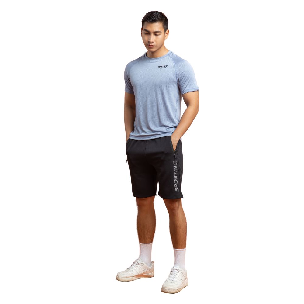 Áo Thun Nam sporting Simple &amp; Basic, vải mè, thấm hút mồ hôi, mau khô, thích hợp cho mọi thể thao, màu xám, xanh đen