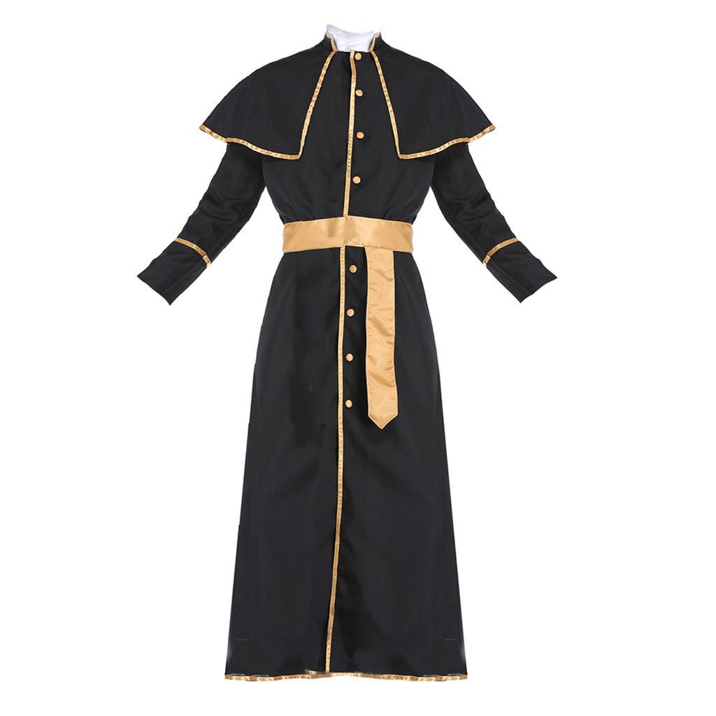 Priest Male Cassock Robe Cloak and Belt Minister Halloween Party Cosplay --M