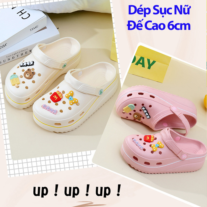 Dép Sục Nữ Cross Nữ Đế Cao 6cm CR213 Chất Liệu Nhựa Tế Bào Siêu Nhẹ Chống Trơn Trượt Tặng Kèm 10 Sticker Dễ Thương Giao Ngẫu Nhiên - Dép Nữ Độn Đế 6cm