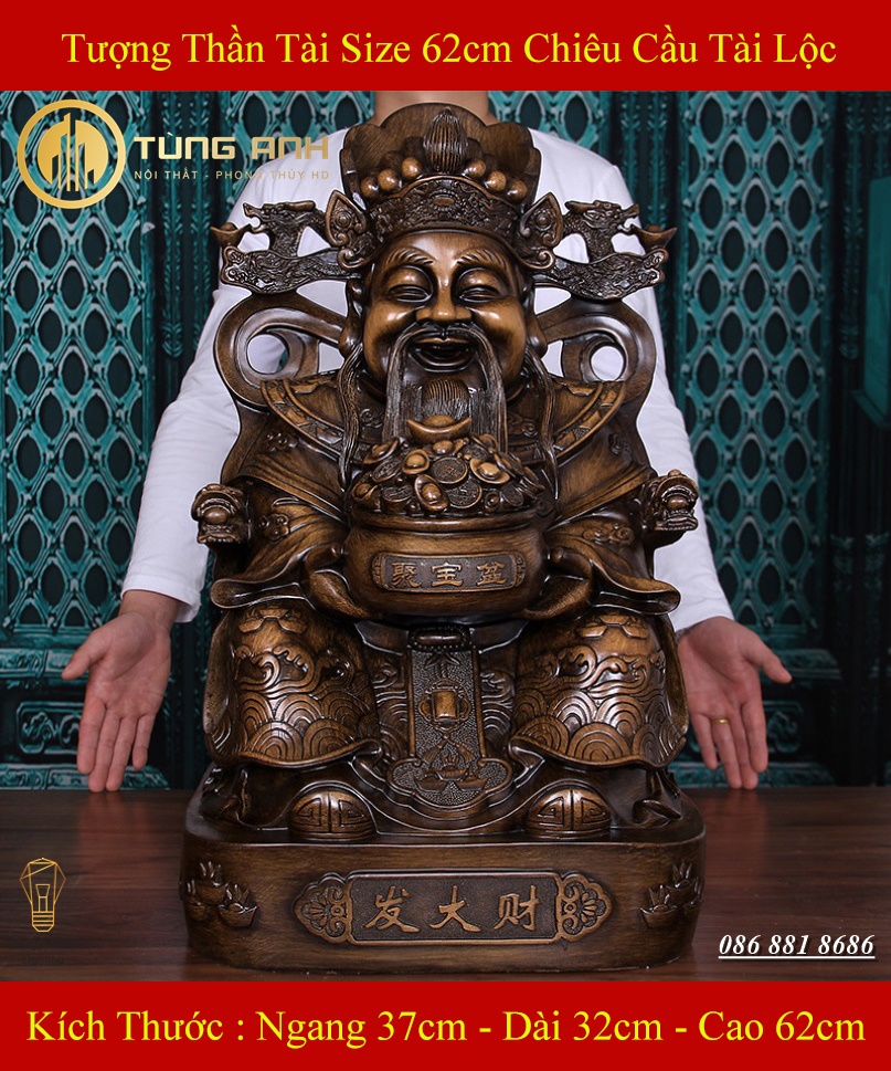 Tượng Thần Tài Size 62cm PT-25 - Biểu Tượng Tăng Cường Về Tiền Bạc , Công Danh Và Tài Lộc - Có Video