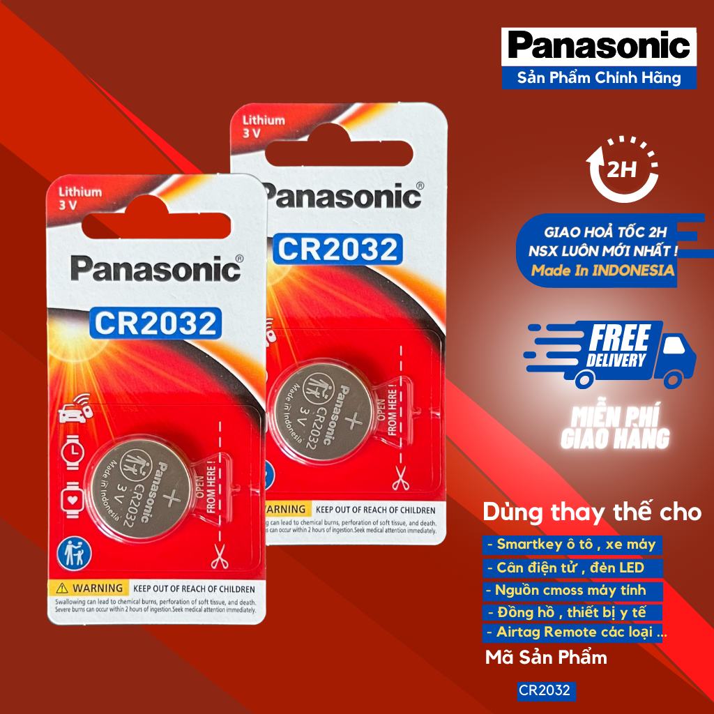 2 Vỉ Pin Panasonic CR2032  Lithium 3V Chính Hãng