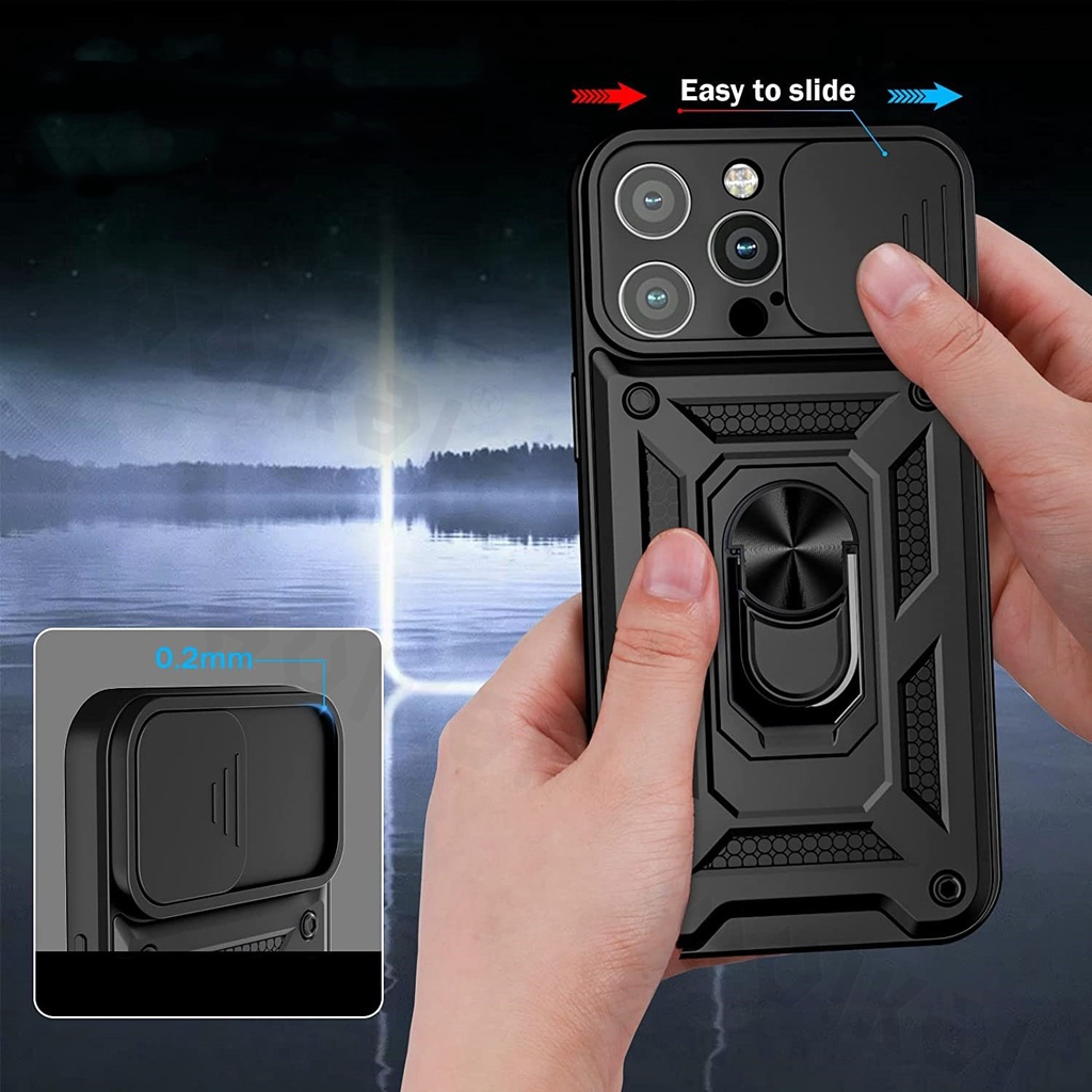 Ốp lưng điện thoại có giá đỡ gấp gọn, xoay 360 độ tích hợp, có nắp che camera dùng cho Iphone 15 ProMax - Hàng chính hãng