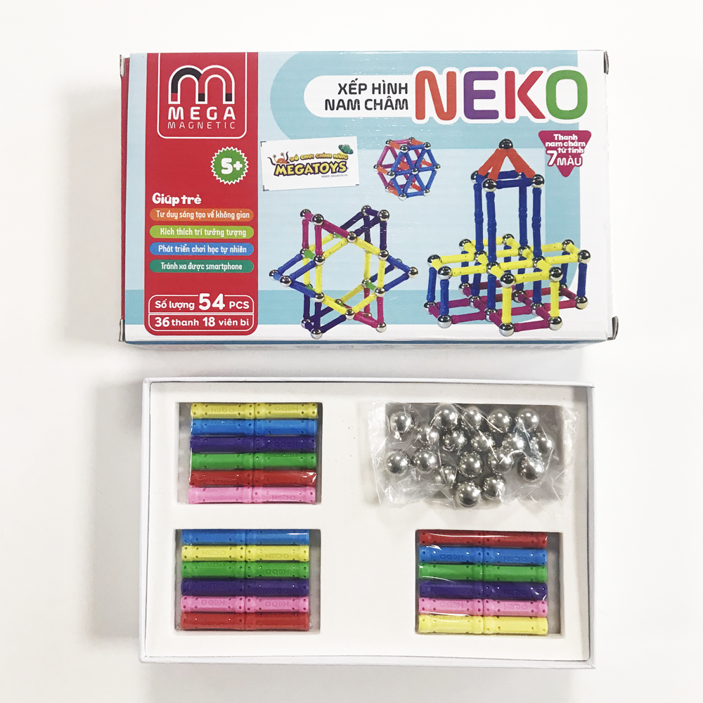 3618S - Bộ xếp hình nam châm thông minh 7 màu Neko - Thanh ngắn