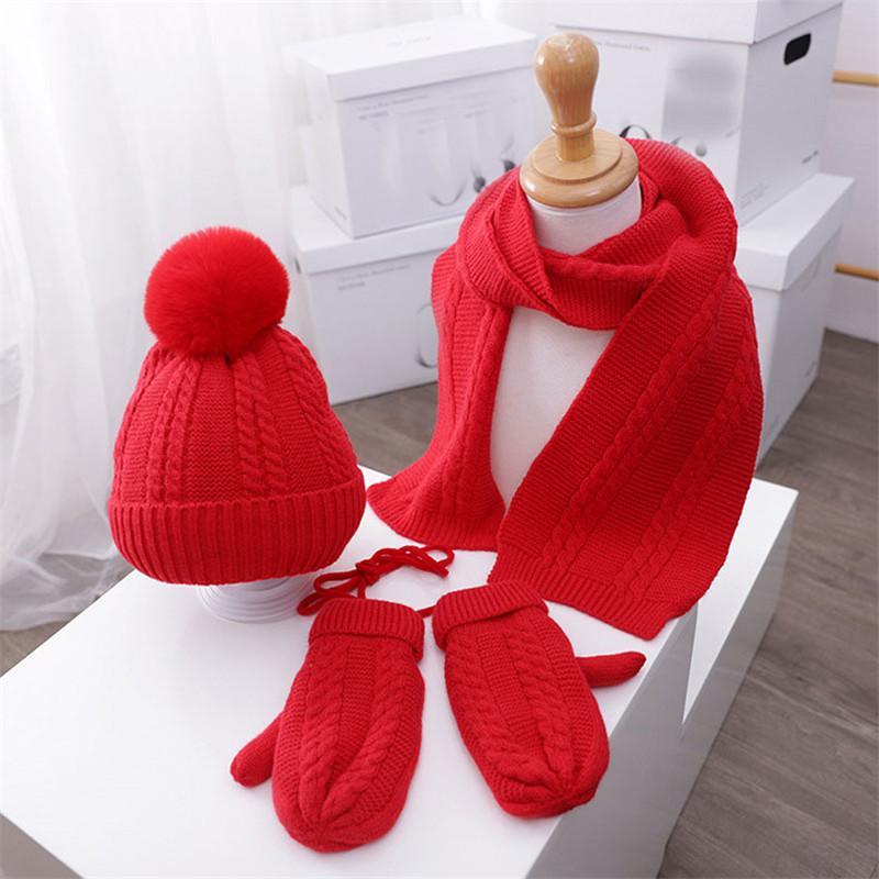 Cho Bé Mùa Đông Ấm Beanies Nón Lưỡi Trai 3 Món Cho Bé Trai Bé Gái Mũ Khăn Găng Tay 2020 Cho Trẻ Em Đan Pompom Nắp khăn Choàng Cổ Găng Tay Hở Ngón Phù Hợp Với 1-5T