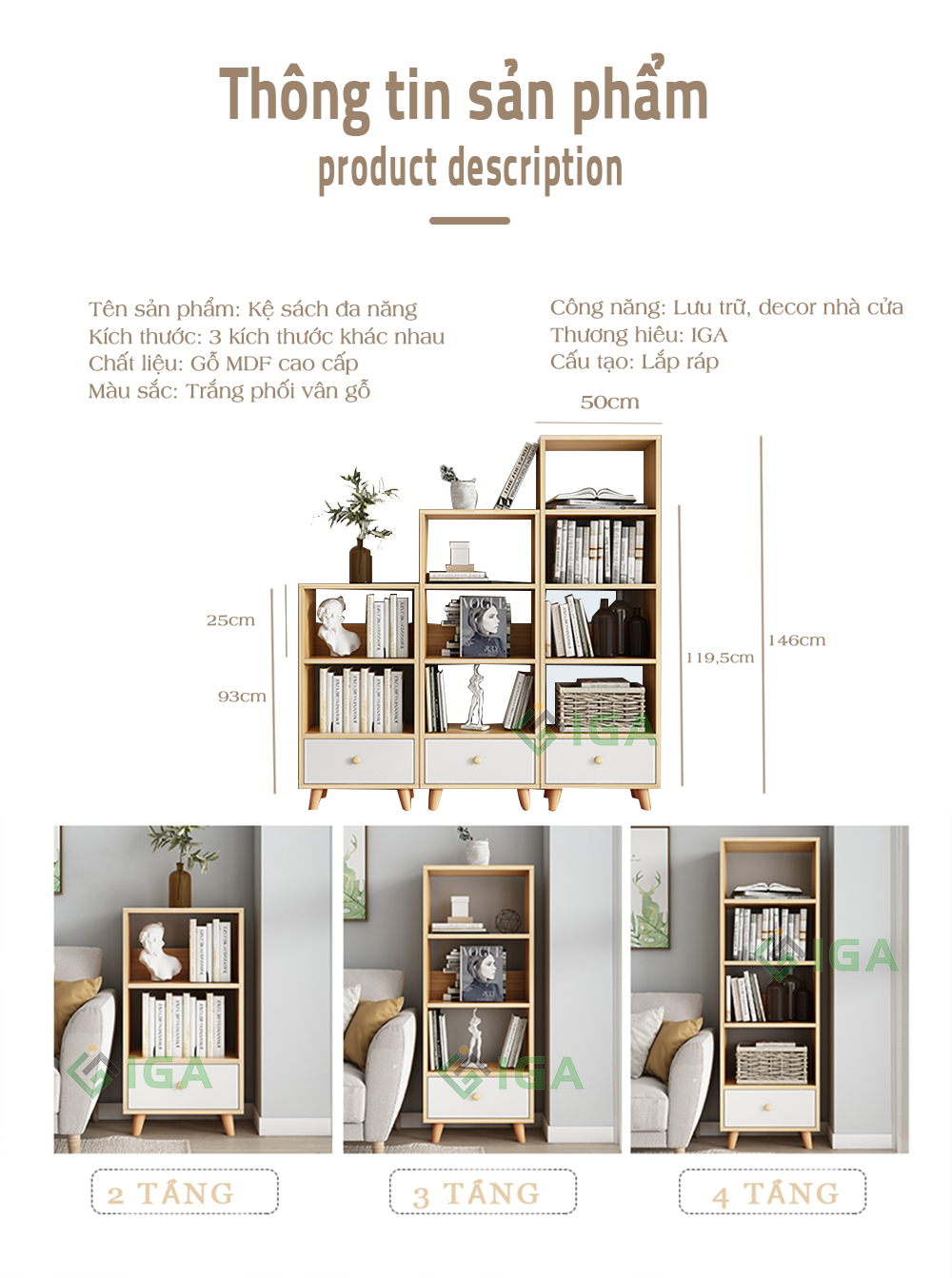 Tủ Sách Đa Tầng S Style Phong Cách Nordic Thương Hiệu IGA