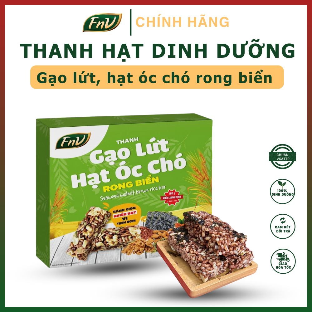 Thanh gạo lứt hạt óc chó rong biển FnV hộp 180g