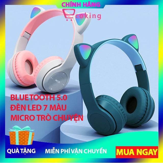 Tai nghe mèo chụp tai bluetooth 5.0 p47M Ecoking,tích hợp thẻ TF bass chất lượng cao,có micro nghe gọi - Hàng Chính Hãng