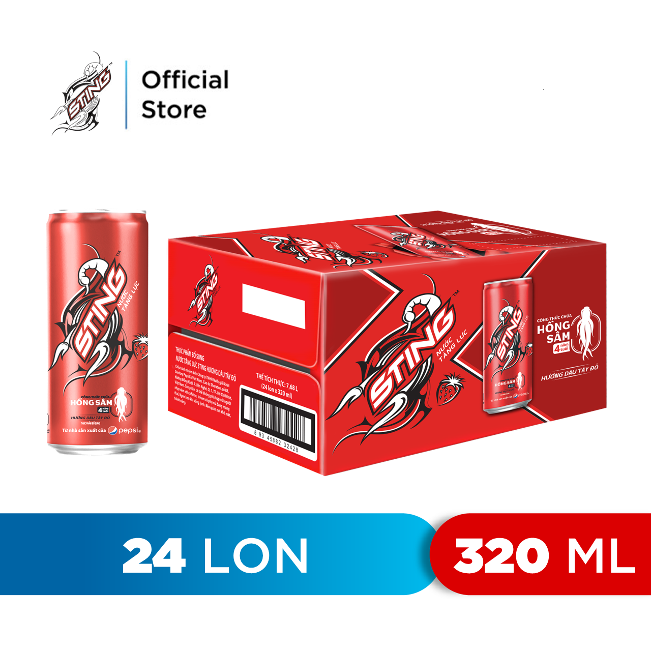Thùng 24 Lon Nước Tăng Lực Sting Dâu