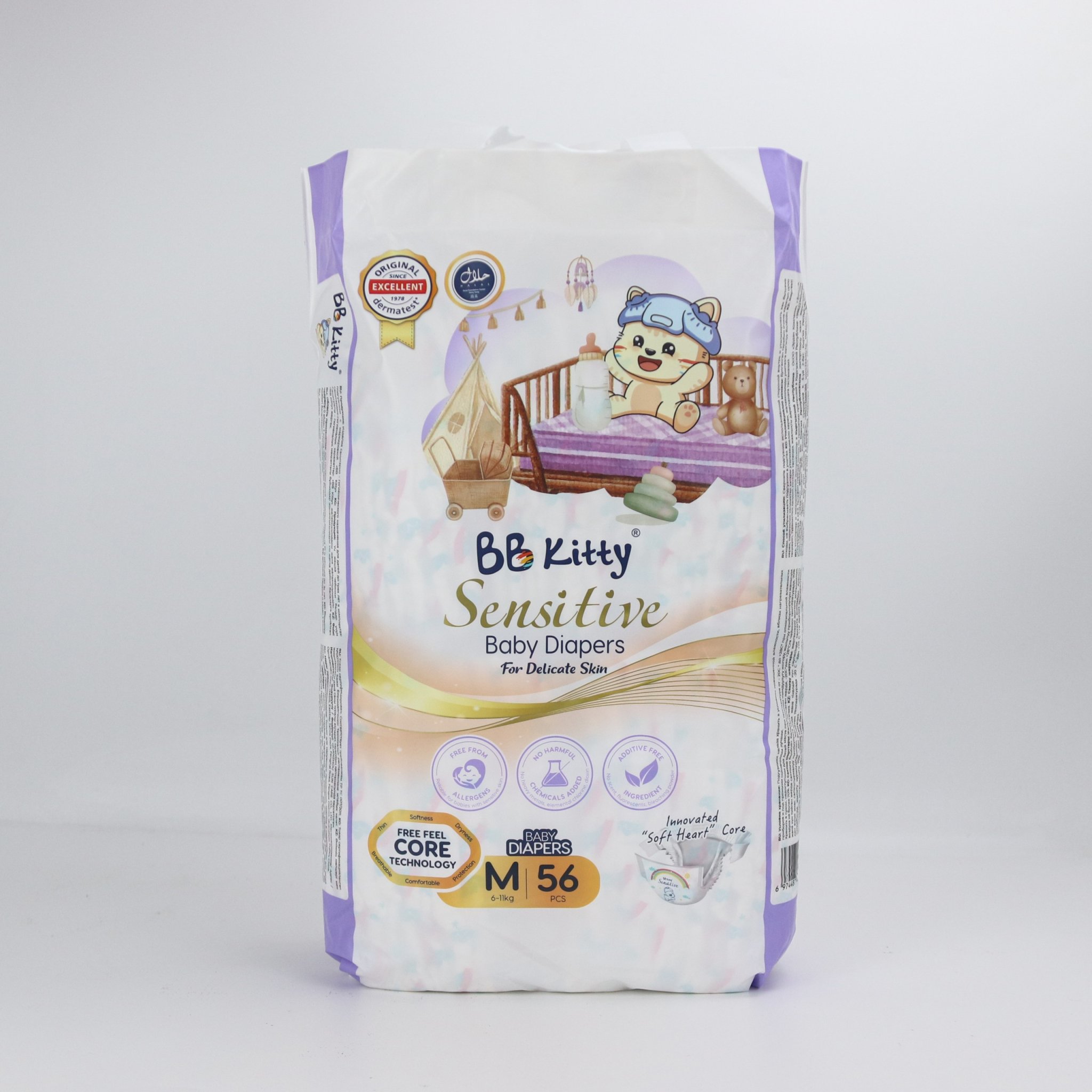 Tã/Bỉm Dán BB KITTY SENSITIVE dành cho da Nhạy Cảm size M 56 miếng/ 06 - 11 kg mẫu mới 2024