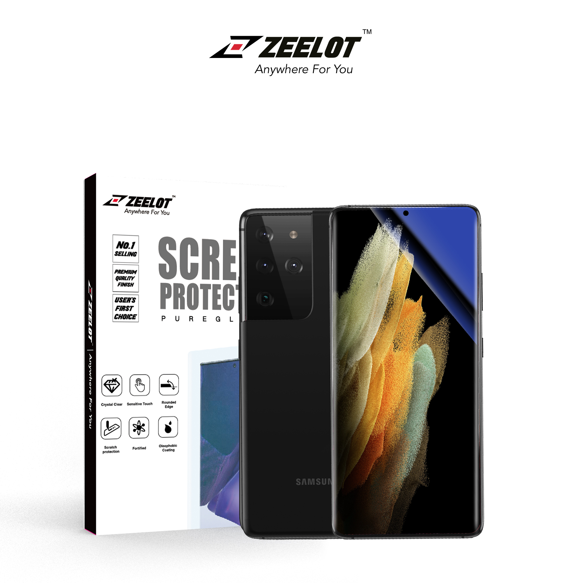 Miếng Dán Cường Lực ZEELOT UV LOCA Trong cho Samsung S21 Ultra/ S21 Plus_ Hàng Nhập Khẩu