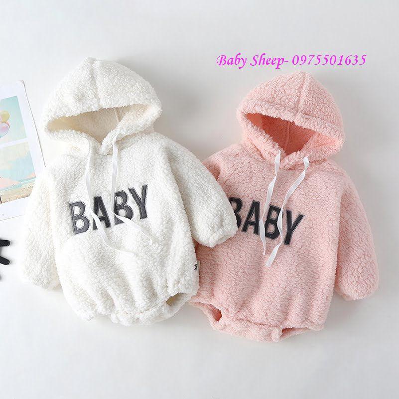 Bán ChạyTrẻ Em - Áo lông cừu cao cấp có mũ trùm đầu bé trai và bé gái thêu chữ BABY