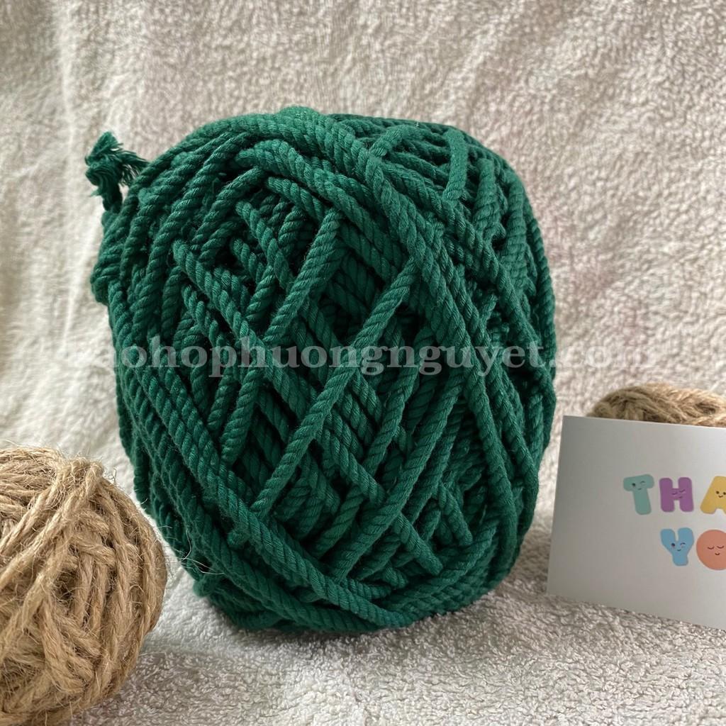 Dây thừng cotton làm handmade, macrame, decor màu xanh bách tùng size 5mm