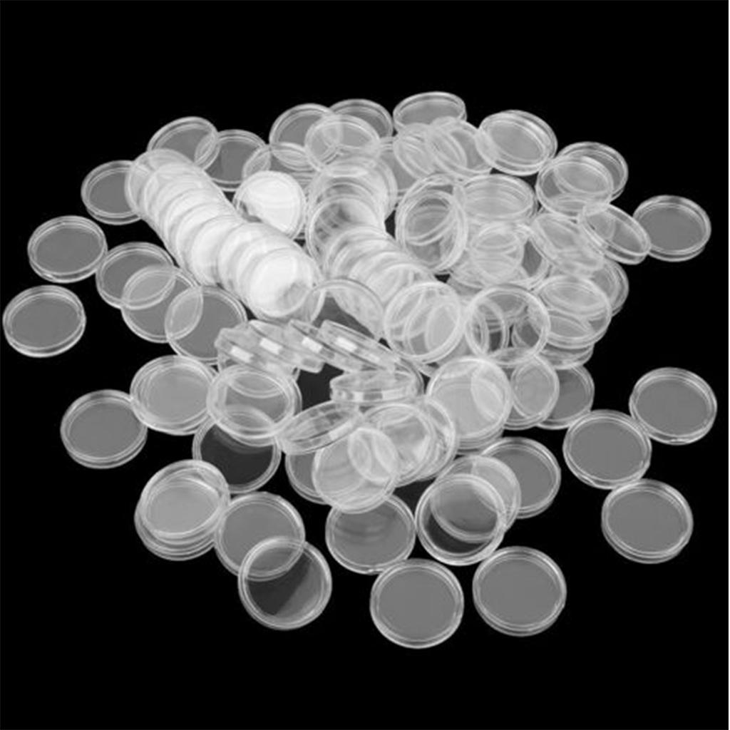 100pcs Clear Round Plastic Coin Capsules Container Storage Holder Case