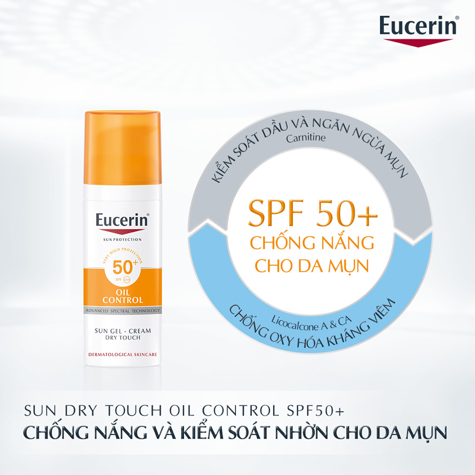 Gel chống nắng cho da dầu mụn Eucerin Sun Dry Touch Acne Oil Control Gel-cream SPF50+ 50ml (Nhập khẩu)