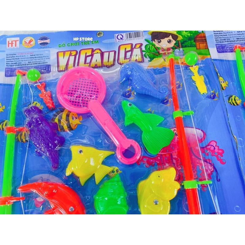 Vỉ Bộ Câu Cá 11 Sinh Vật Biển + 2 Cần Câu Có Nam Châm Phao, Vợt Nhiều Màu Đồ Chơi Bé Trai, Gái