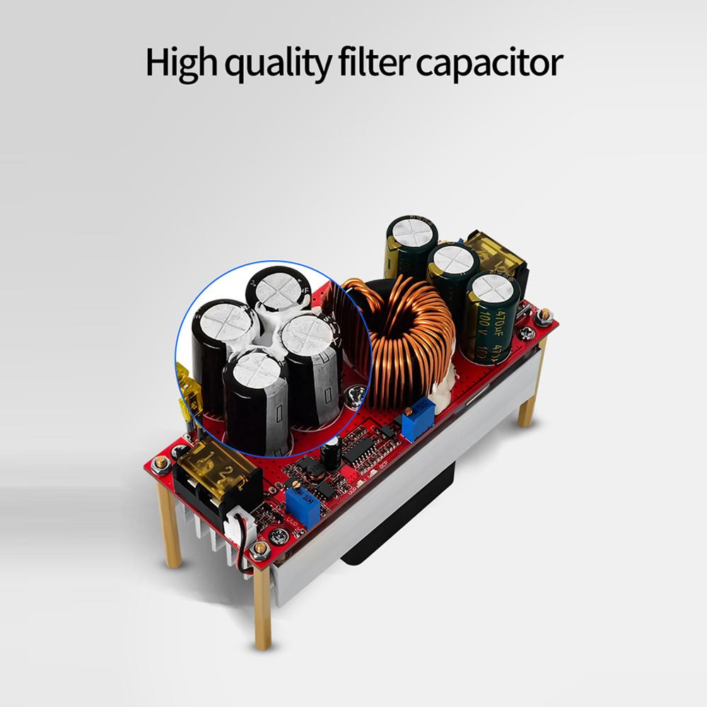 1500W Non-Isolated Boost Constant Current Module DC10-60V Input Voltage 0.8-20A Constant Current Input Low Battery Protections Regulation Function