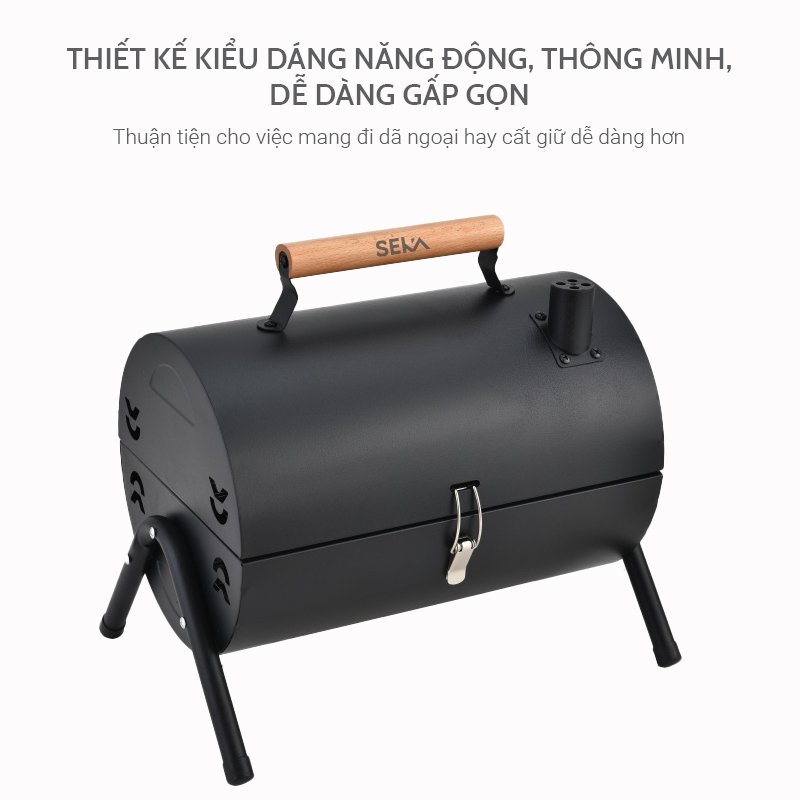 Bếp nướng than ngoài trời BBQ có ống khói, tặng vỉ nướng, khay than, chất thép không gỉ siêu bền