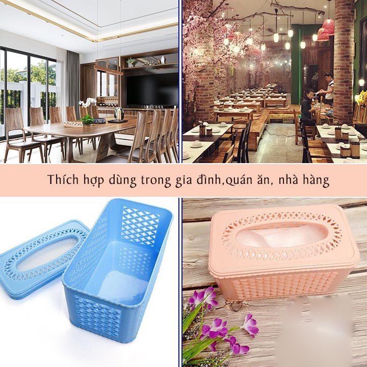 Hộp đựng giấy ăn, khăn giấy giả mây chữ nhật nhựa Việt Nhật tiện lợi TNX 2734