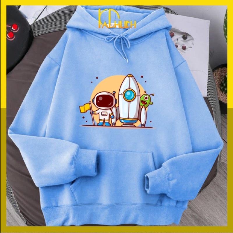 Áo hoodie in phi hành gia Ms01, size từ 40-70kg cho cả nam và nữ,chất liệu vải nỉ mềm mịn thích hợp mặc cặp có 12 màu