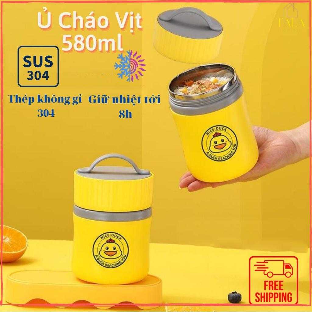 Bình Ủ Cháo Vịt Vàng - Bình Giữ Ấm Cháo, Sữa, Cơm Phong Cách Hiện Đại - Dung Tích 580ML - Tặng Kèm Thìa