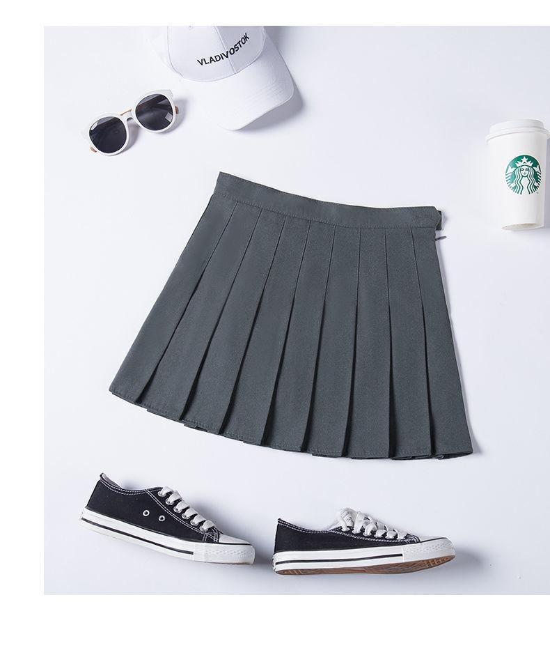 SHUANGYAN Váy xếp nếp nữ xuân hạ váy ngắn màu đen âu phục sinh viên ngắn eo cao chữ A lộ ra gầy nửa người váy