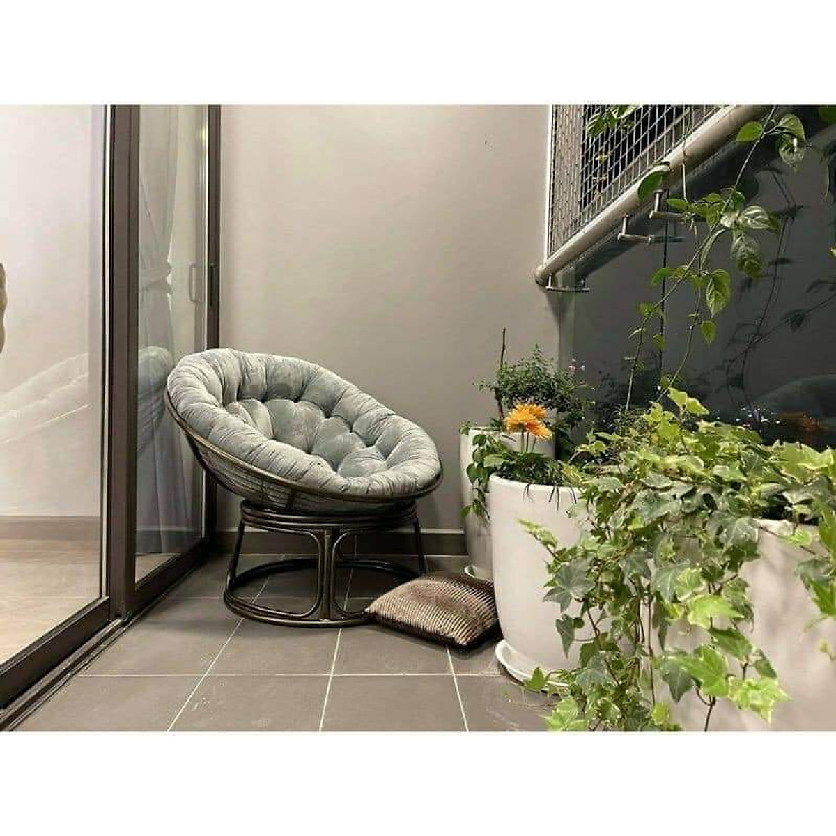 Ghế Papasan khung sắt sơn tĩnh điện, quấn nhựa giả mây, nệm nhung êm ái