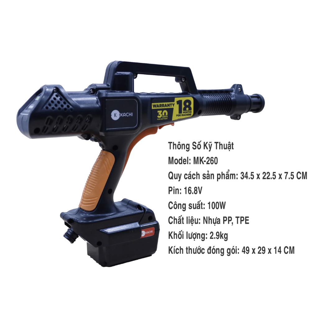 Máy phun xịt rửa không dây Kachi MK260 dùng pin - Hàng chính hãng