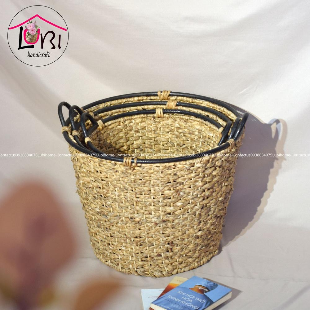 Sọt đựng đồ đan lục bình siêu bự miệng sắt giả cổ - sang trọng