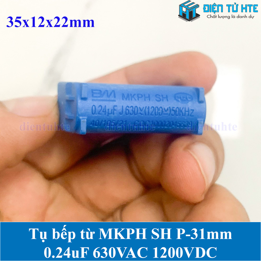 Tụ bếp từ MKPH 0.24uF 630VAC 1200VDC pitch 31mm Xanh dương size 35x12x22mm