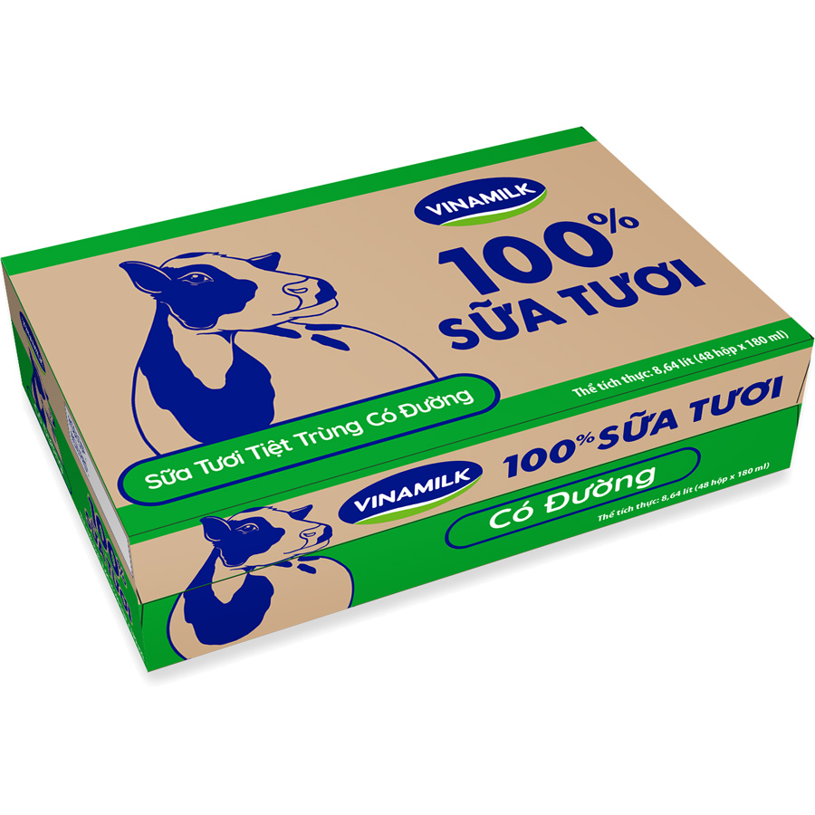 Thùng 48 Hộp Sữa Tươi Tiệt Trùng Vinamilk 100% Có Đường (180ml)