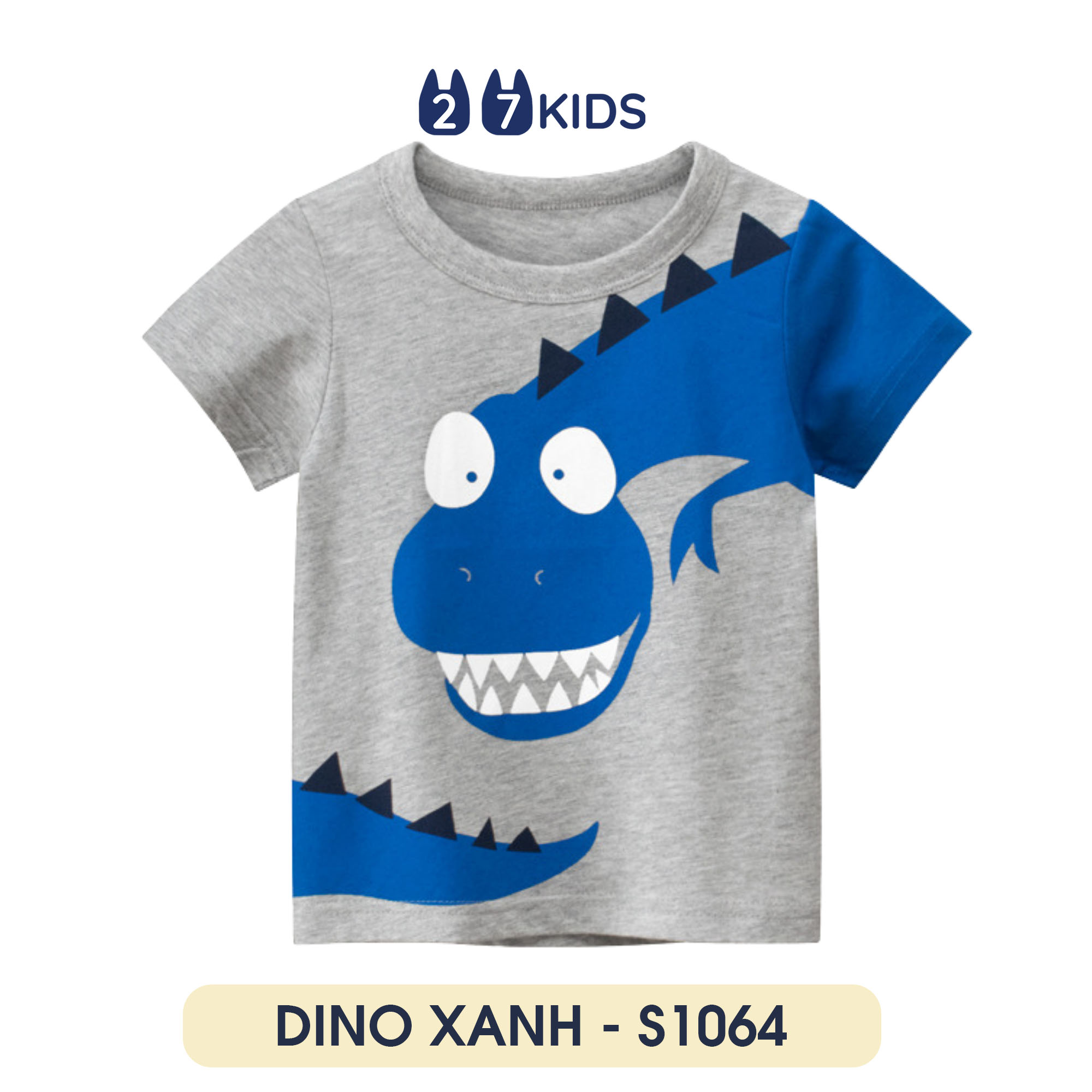 Áo bé trai 27KIDS áo thun cộc tay cho bé DINO XANH S1064