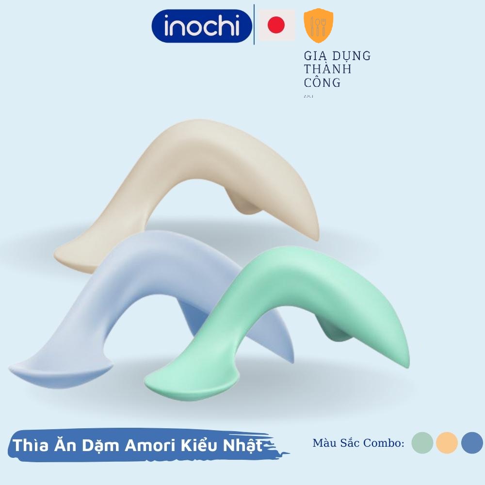 Combo 2 Thìa ăn dặm muỗng cho bé tập xúc tự ăn thông minh bằng nhựa Loại Cong Amori INOCHI thiết kế nhật bản