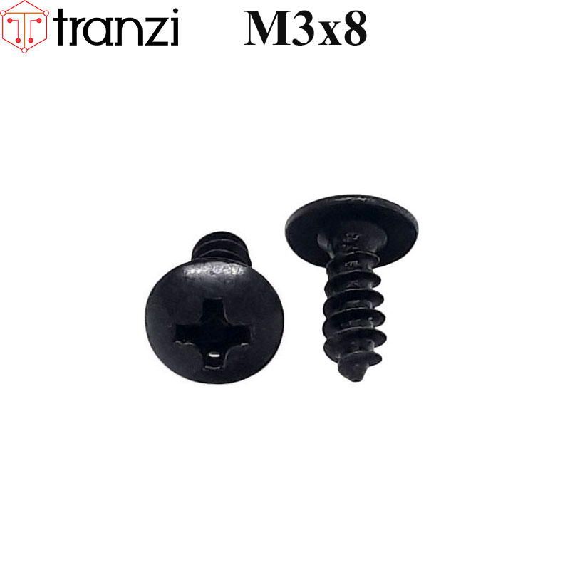 Vít bake đầu dù đuôi nhọn ren thô mạ đen M3x8 - túi 50 cái