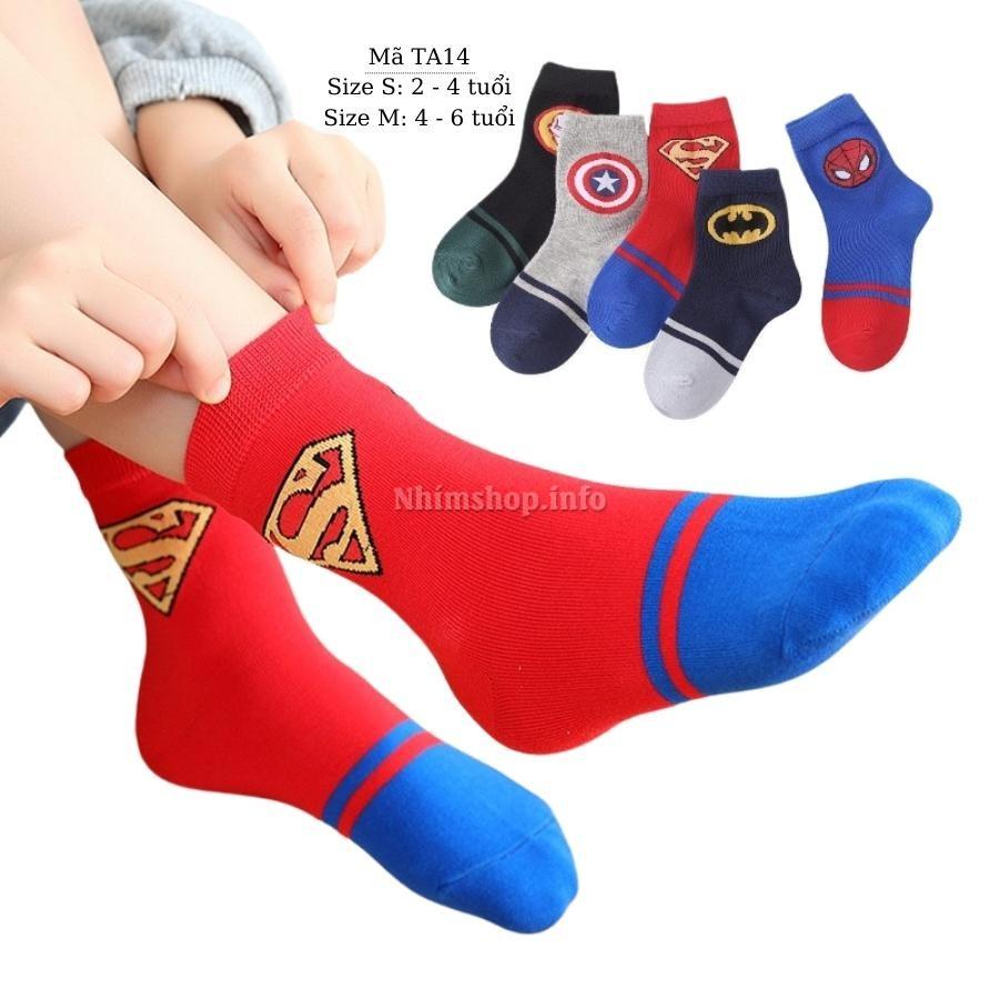 Tất trẻ em 2 - 6 tuổi cổ cao cho trai bé gái hình siêu nhân batman siêu anh hùng chất cotton thoáng mềm cá tính TA14