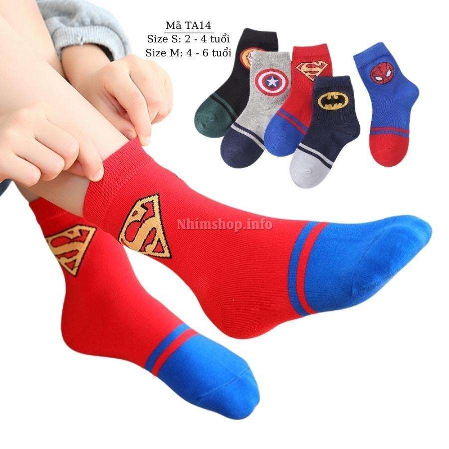 Hình ảnh Tất trẻ em 2 - 6 tuổi cổ cao cho trai bé gái hình siêu nhân batman siêu anh hùng chất cotton thoáng mềm cá tính TA14