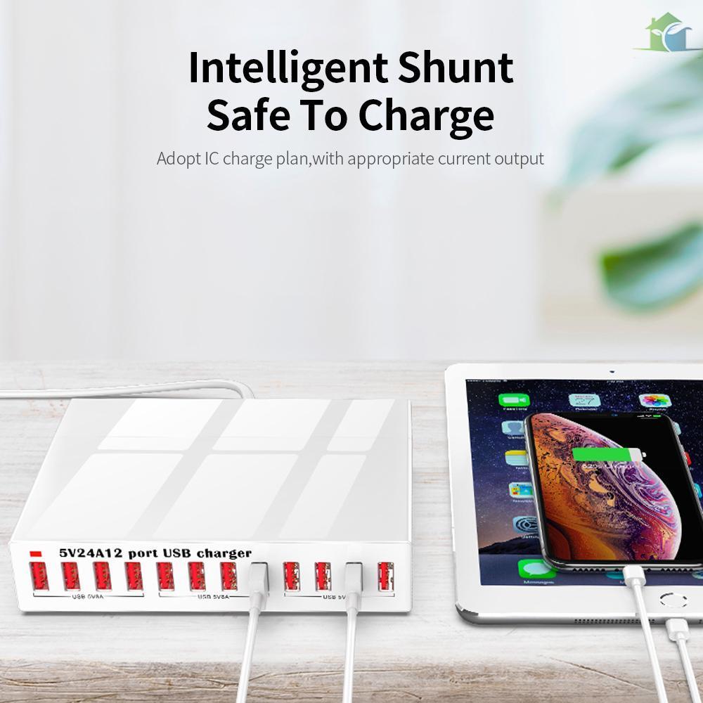 Bộ sạc nhanh thông minh X6 12 cổng USB 5V24A công suất cao cho điện thoại/máy tính bảng