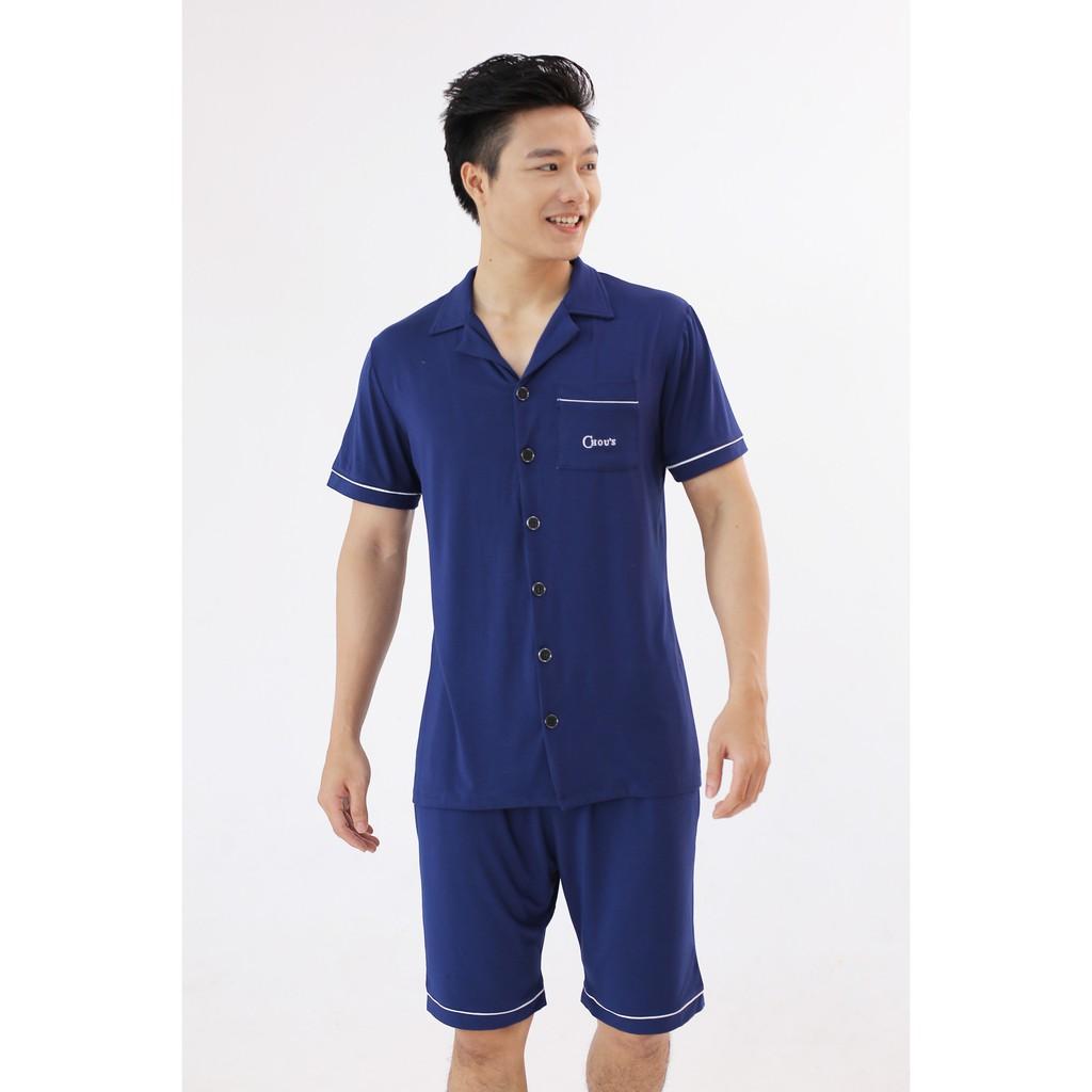 Pyjama nam cộc tay vải bamboo cao cấp Chou's - màu xanh navy (pre-order)