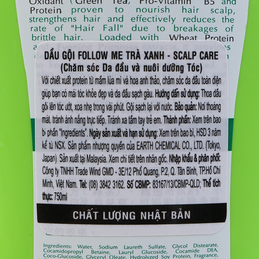 Dầu Gội Trà Xanh Follow Me Green Tea Scalp Care Shampoo (750ml)