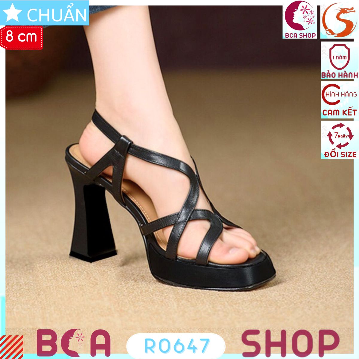 Sandal nữ cao gót 8 phân RO647 ROSATA tại BCASHOP thiết kế thời trang và năng động với sự đan xen độc đáo