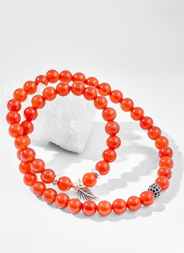 Vòng tay đá mã não đỏ charm lá bạc Ngọc Quý Gemstones