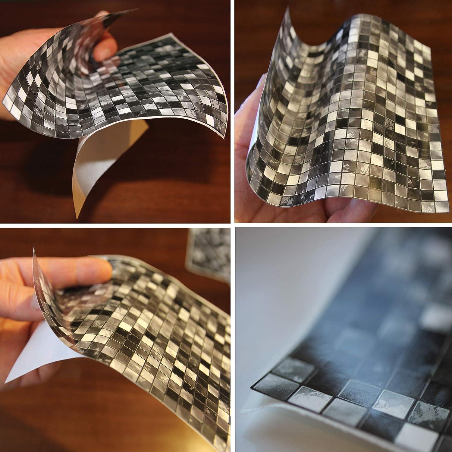 24x Miếng Dán Ngói Cho Phòng Tắm Và Nhà Bếp 10X10 Cm Đen Trắng Khảm Keo 2D Ngói Phim Dán Cho Tường ốp Trang Trí