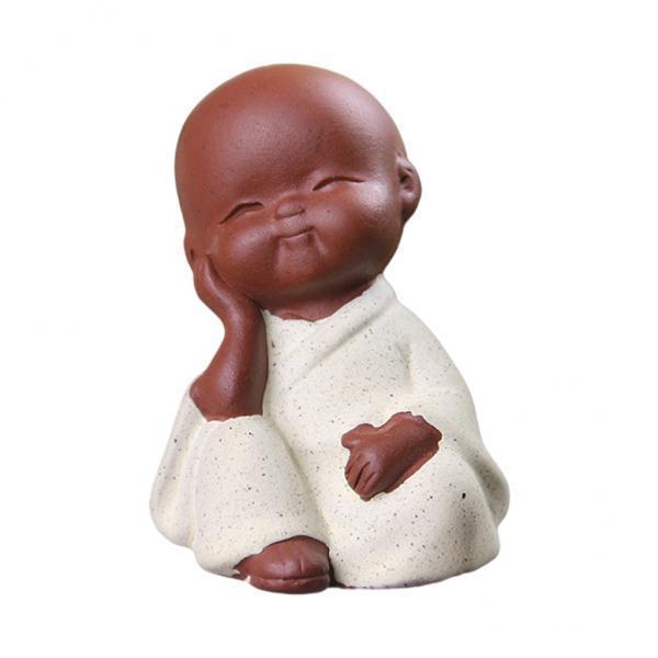 2X Mini Desk Decor Tea Craft Buddha Statue Monk Figurine Ceramic Bonsai White