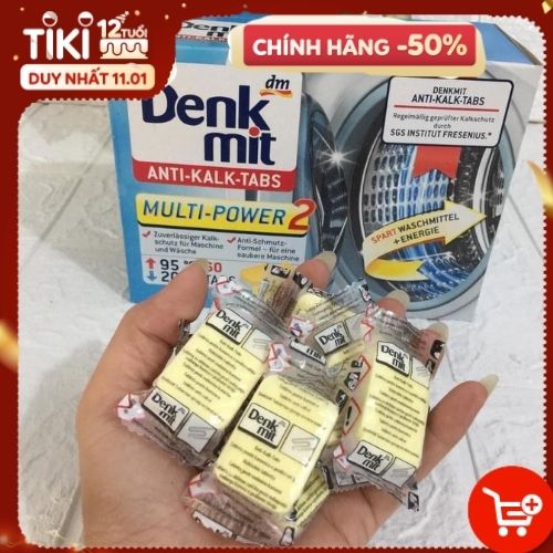 Combo 10 Viên Tẩy, Vệ sinh Lồng Máy Giặt Denkmit Anti Kalk Tabs, sử dụng 1-2/tuần, khử mùi ẩm mốc, thích hợp khi khí hậu nồm ẩm, phơi đồ lâu khô
