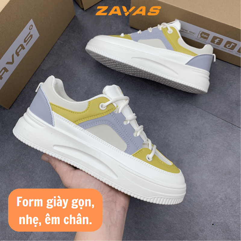 Giày thể thao sneaker nữ ZAVAS cao 4cm công nghệ ép nhiệt bền chắc êm nhẹ bằng da S420