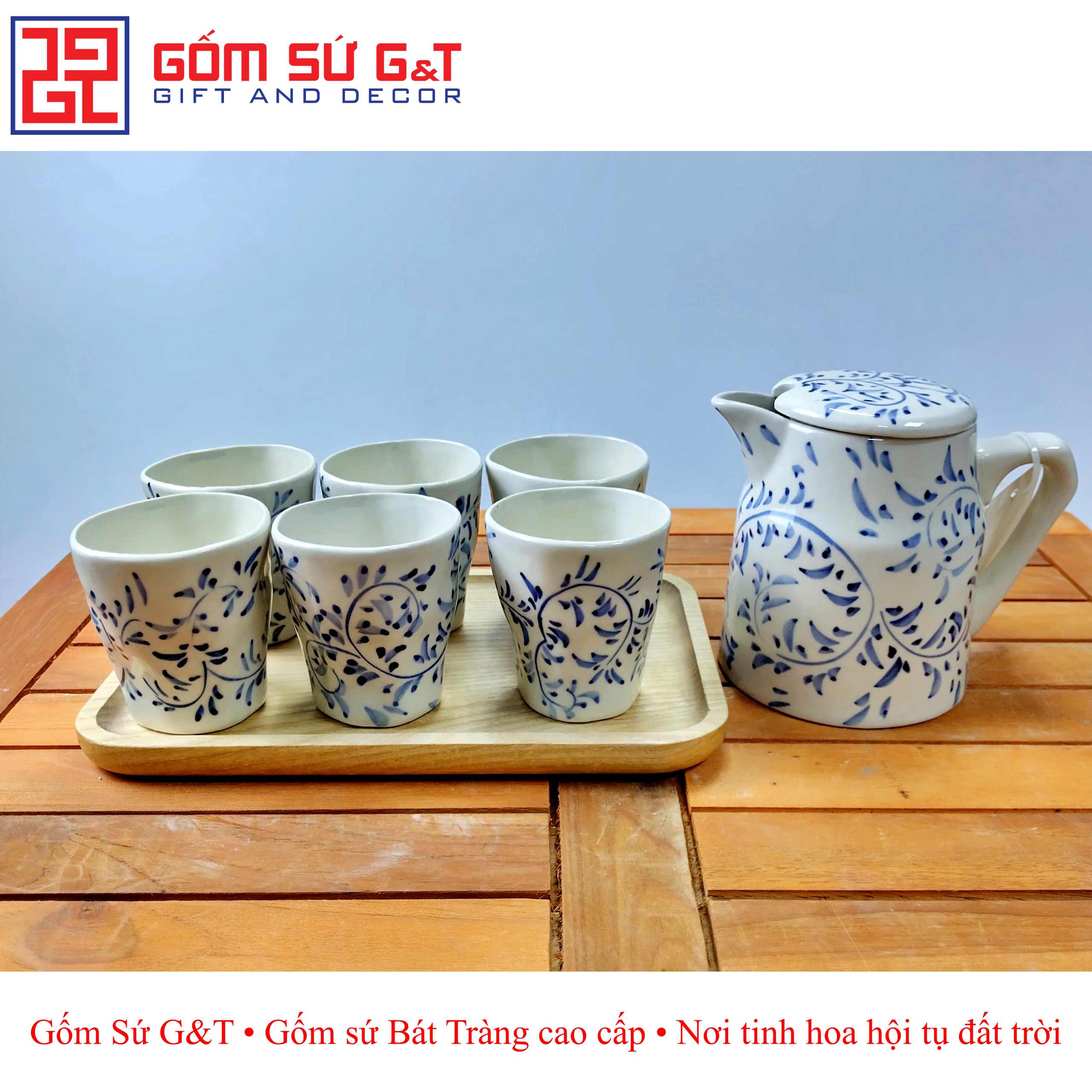 Bộ tích trà vẽ hoa dây xuất Nhật Gốm Sứ G&amp;T