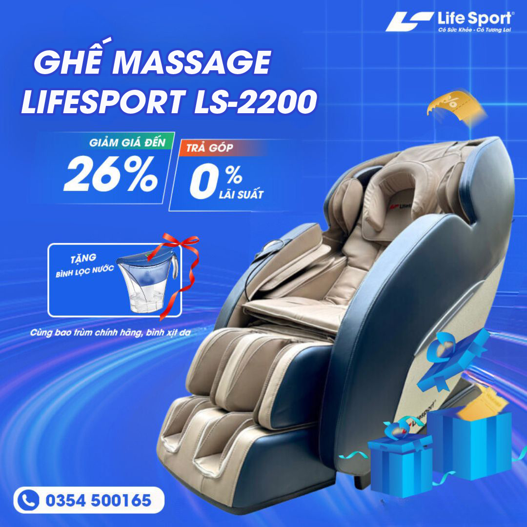 Ghế massage toàn thân cao cấp LifeSport LS-2200 chế độ massage không trọng lực hiện đại, con lăn 4D cao cấp